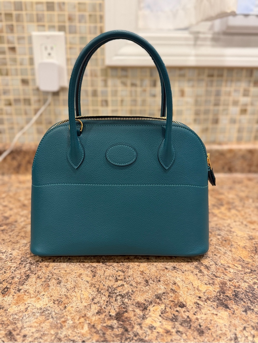 Hermes Teal Bolide 27 Hand Bag